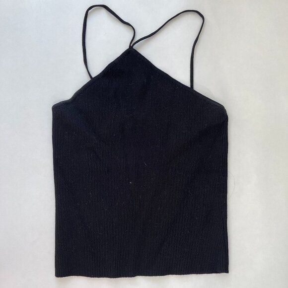ZARA RIBBED BLACK HALTER TOP SIZE M - Picture 1 of 4